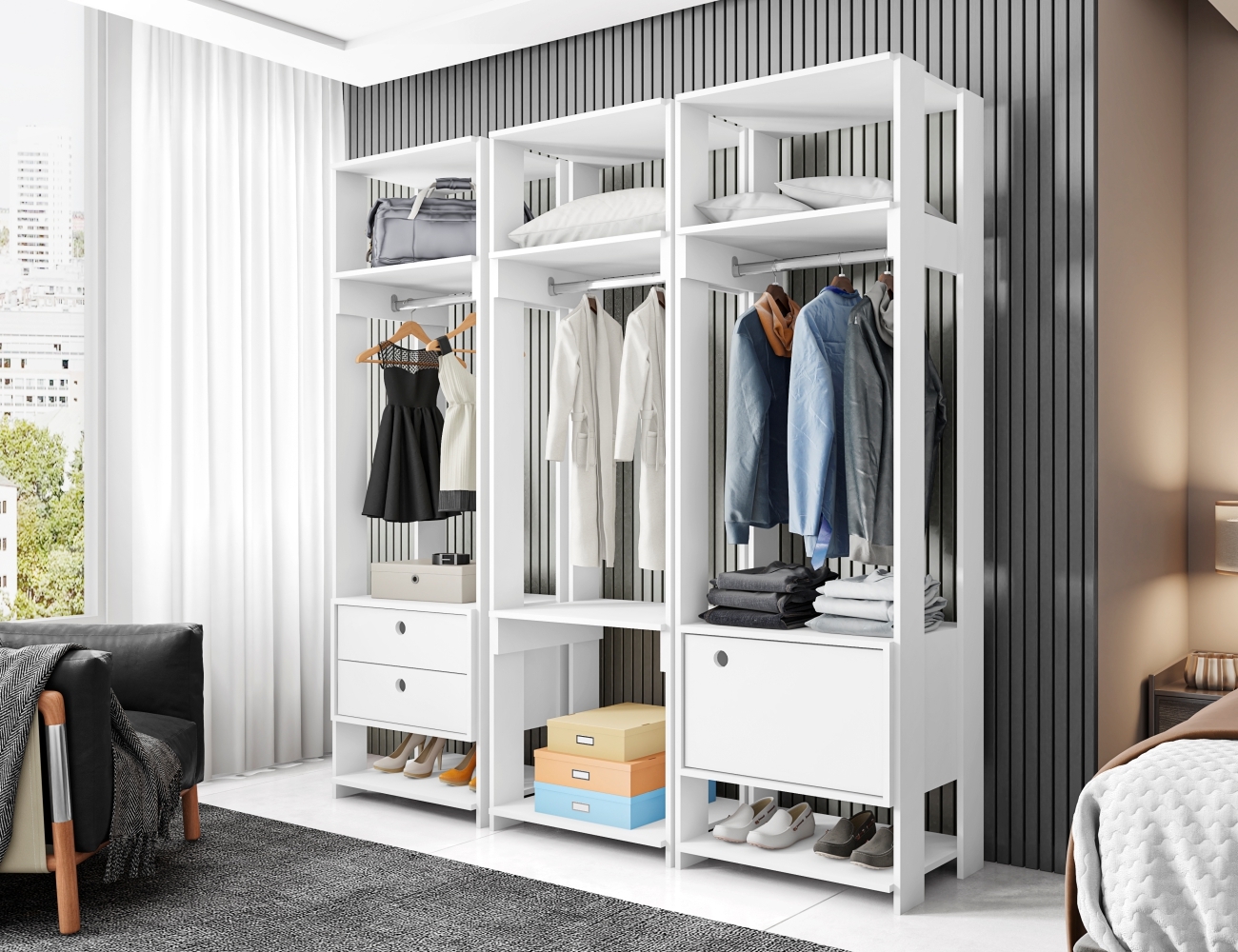 Roupeiro Madri Branco com Porta e Gaveta
