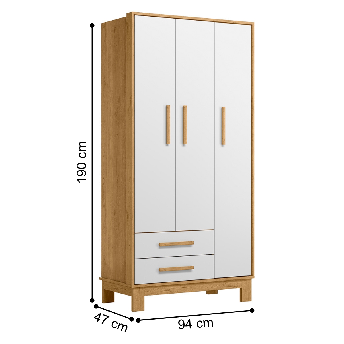 Roupeiro com 3 Portas e Cômoda Malta Freijó Branco Acetinado