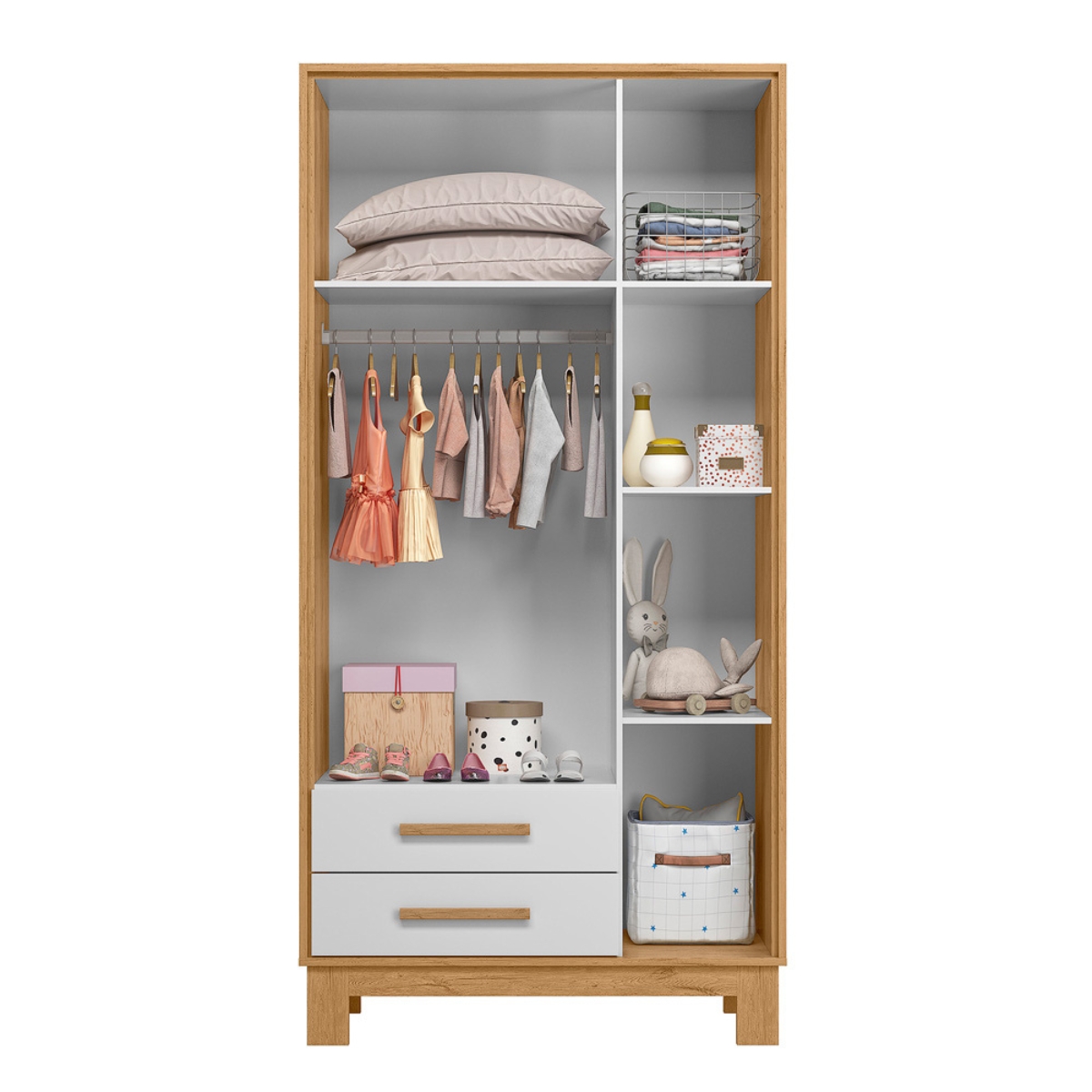 Roupeiro com 3 Portas e Cômoda Malta Freijó Branco Acetinado