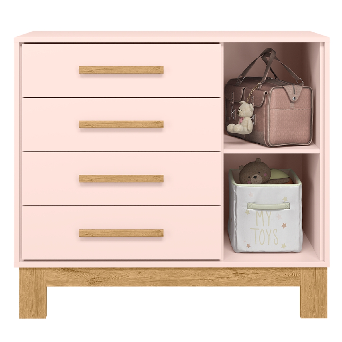 Roupeiro com 3 Portas e Cômoda Mlata Rosa Acetinado