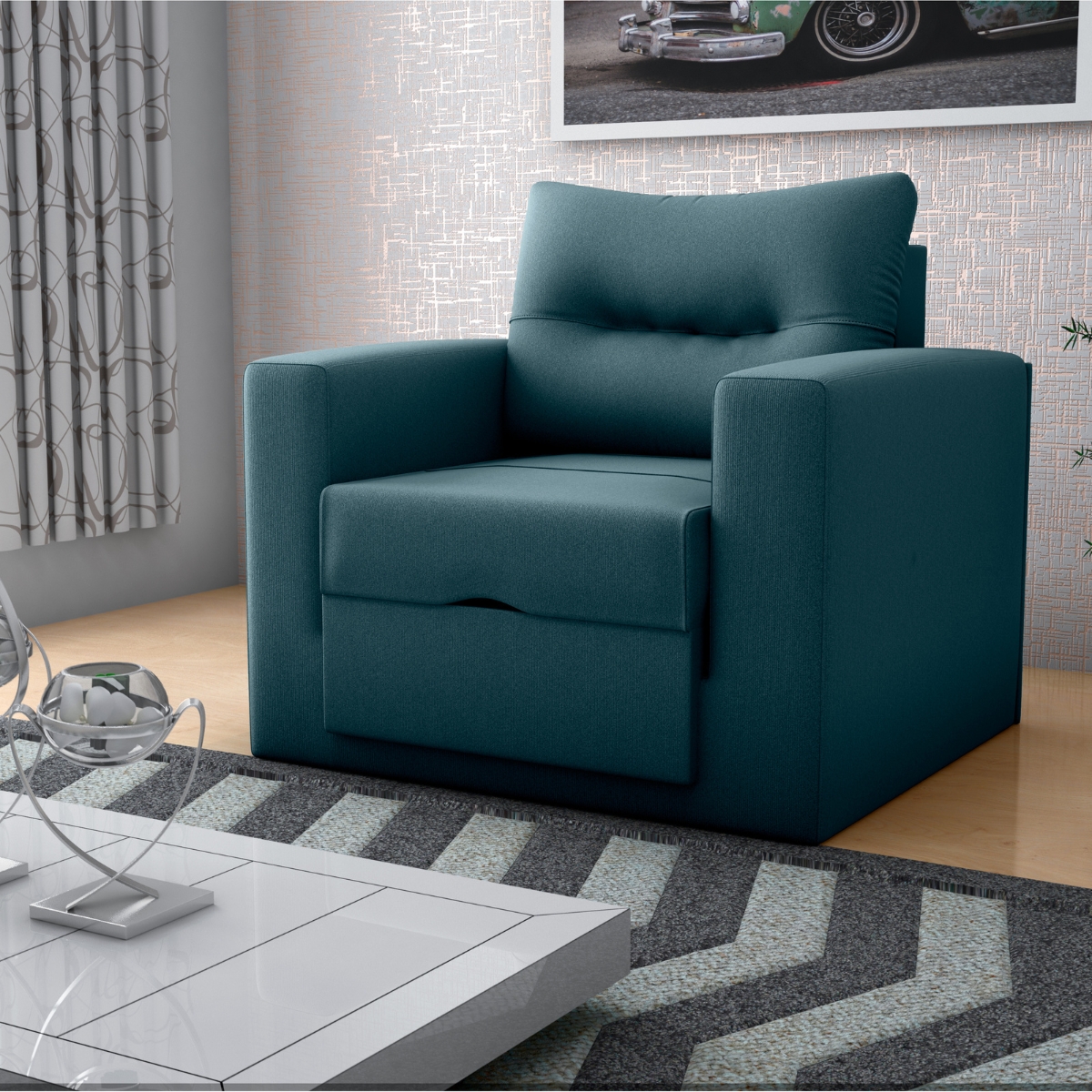 Sofá Cama 1 Lugar Italo Suede Petróleo 