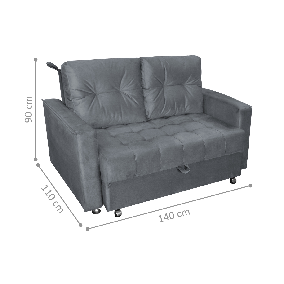 Sofá Cama 2 Lugares Duleek Veludo Chumbo