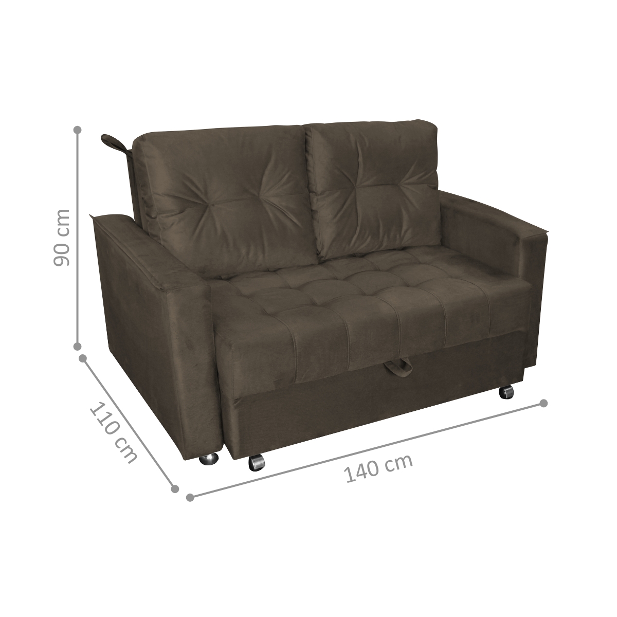 Sofá Cama 2 Lugares Duleek Veludo Marrom