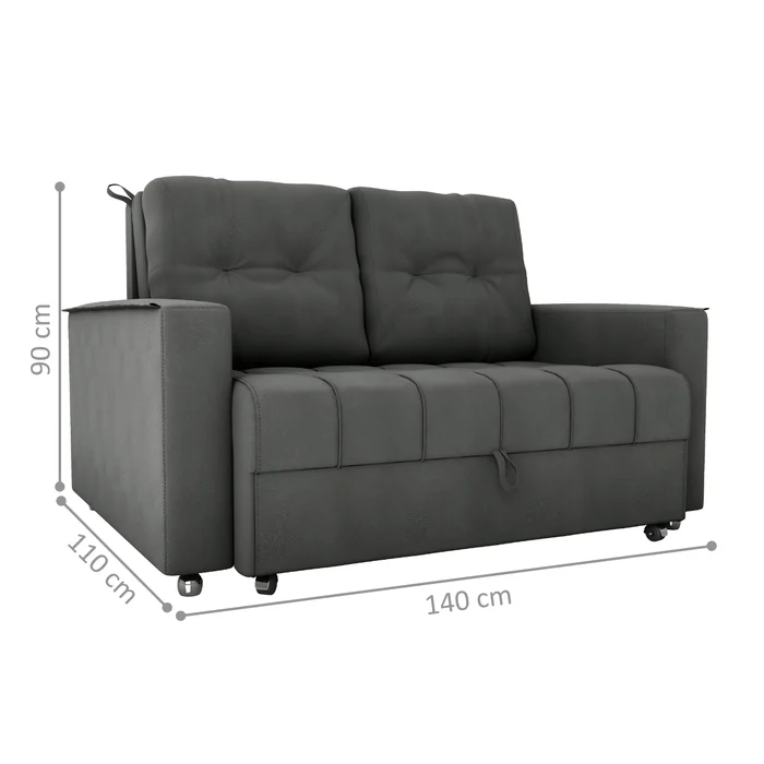 Sofá Cama 2 Lugares Duleek Veludo Maserati Chumbo