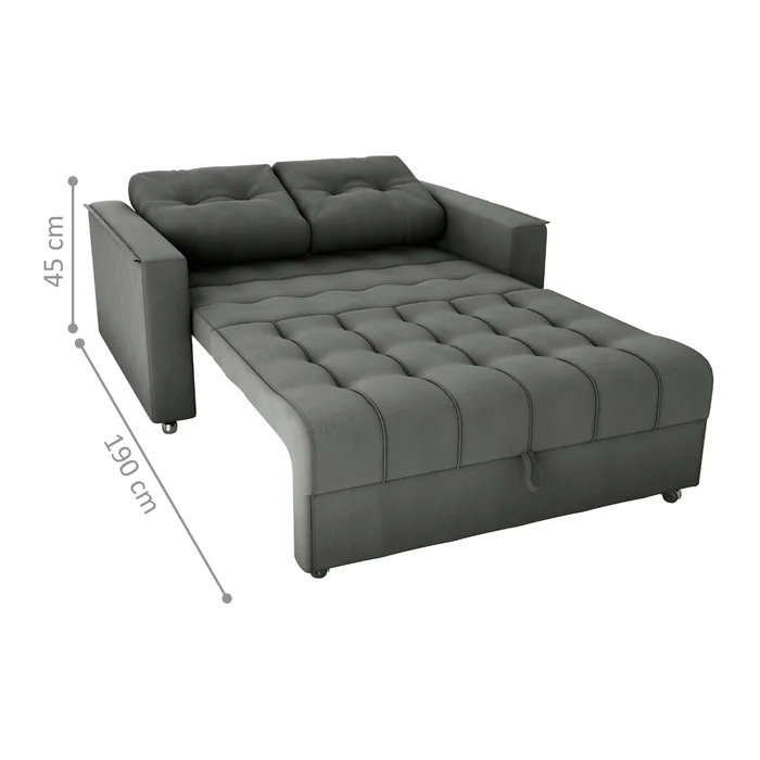 Sofá Cama 2 Lugares Duleek Veludo Maserati Chumbo