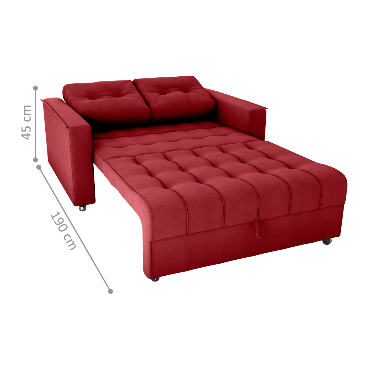 Sofá Cama 2 Lugares Duleek Veludo Maserati Vermelho
