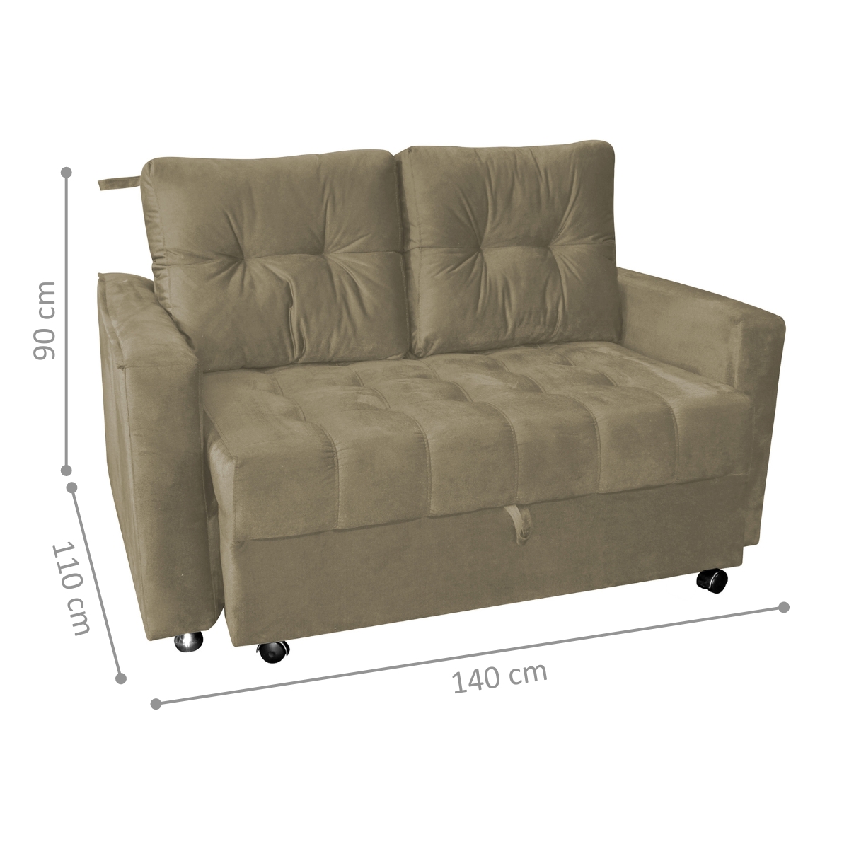 Sofá Cama 2 Lugares Duleek Veludo Turkey Cappuccino