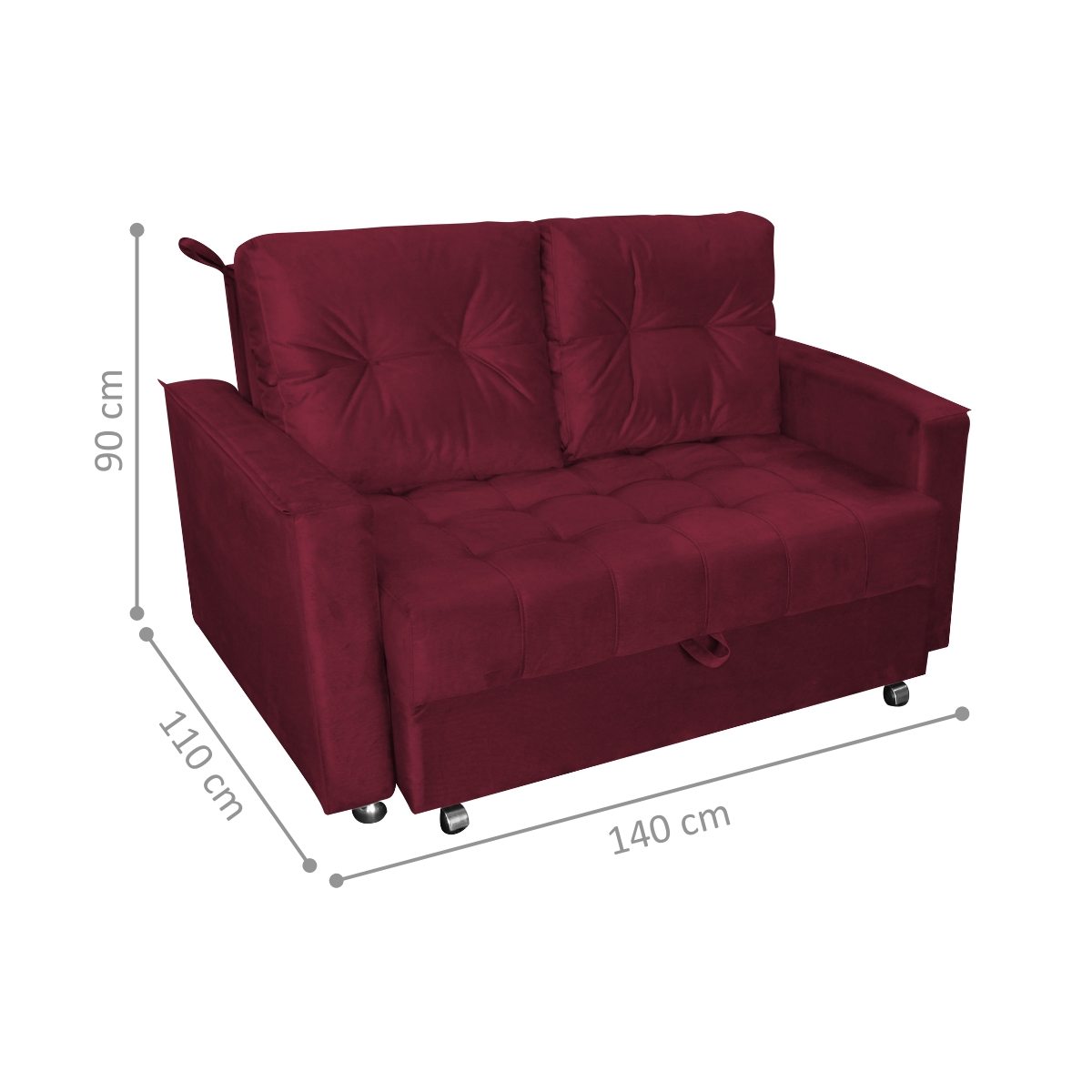 Sofá Cama 2 Lugares Duleek Veludo Vinho
