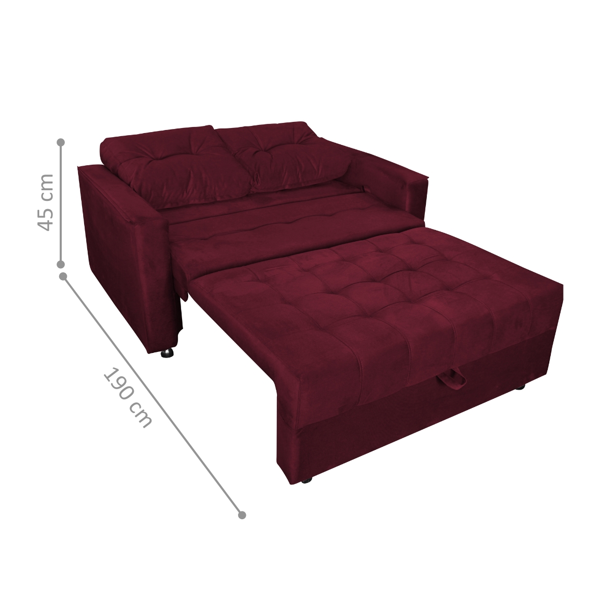 Sofá Cama 2 Lugares Duleek Veludo Vinho