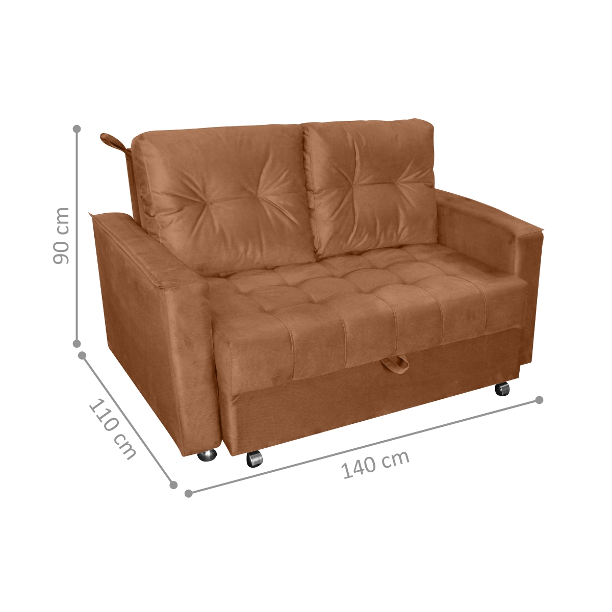 Sofá Cama 2 Lugares Yago Veludo Ferrugem
