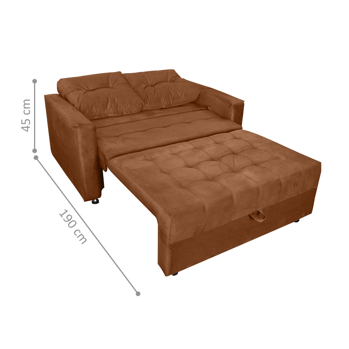 Sofá Cama 2 Lugares Yago Veludo Ferrugem