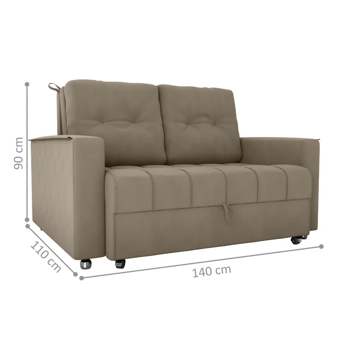 Sofá Cama 2 Lugares Yago Veludo Maserati Cappuccino
