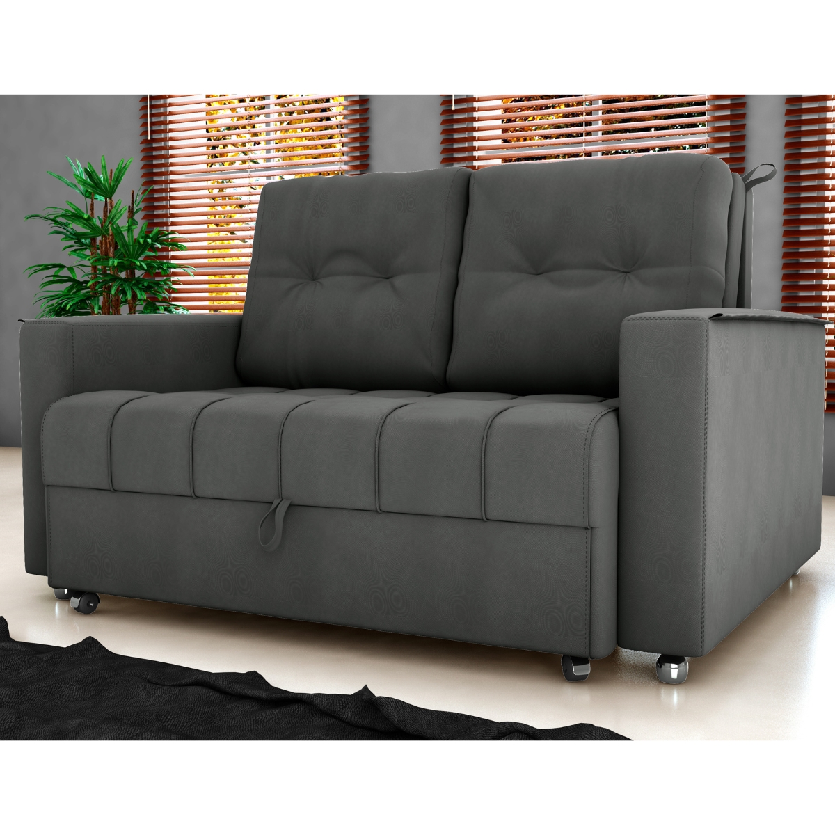 Sofá Cama 2 Lugares Yago Veludo Maserati Chumbo