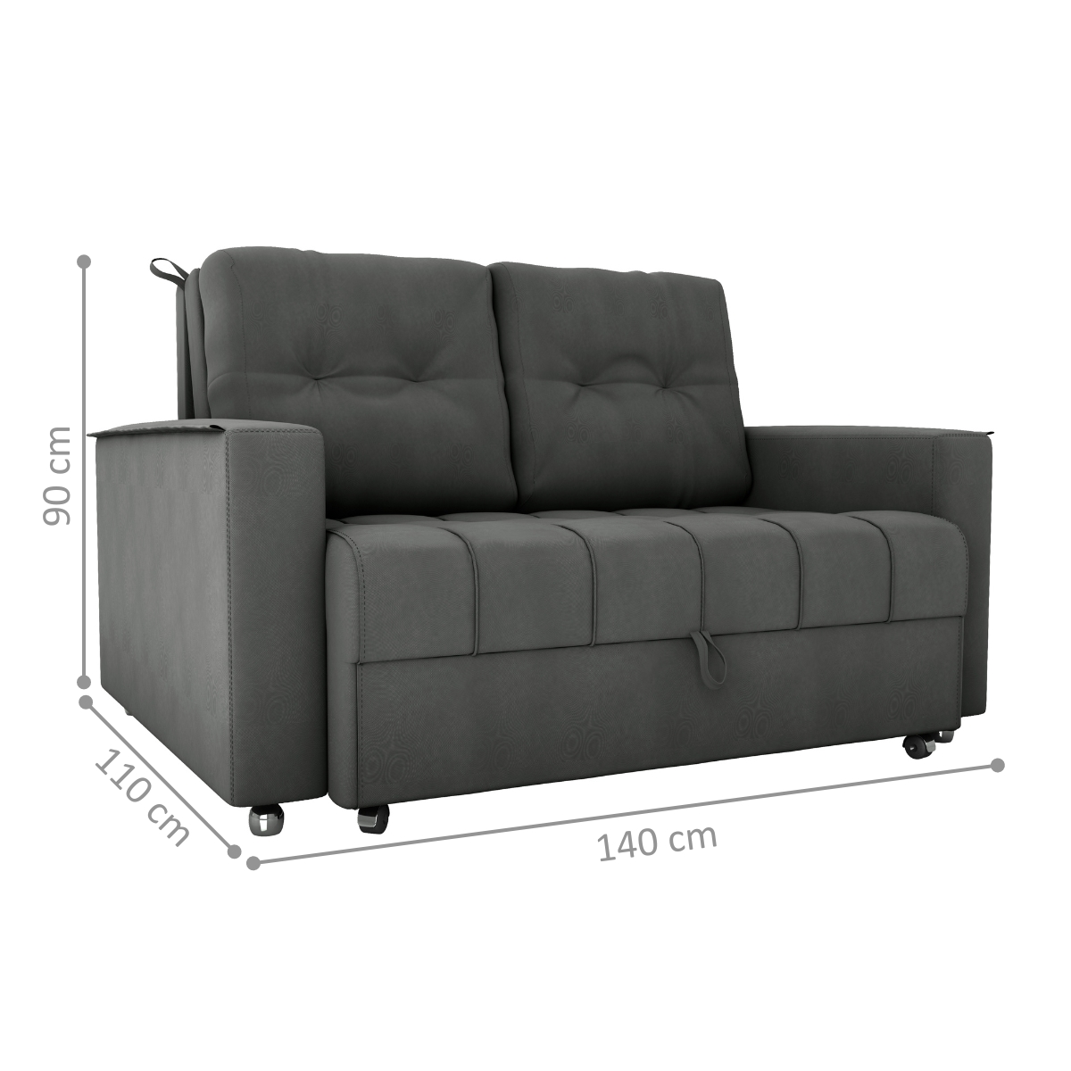 Sofá Cama 2 Lugares Yago Veludo Maserati Chumbo
