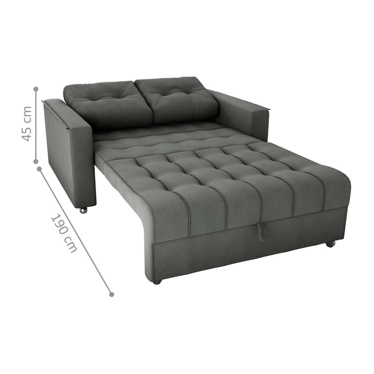 Sofá Cama 2 Lugares Yago Veludo Maserati Chumbo