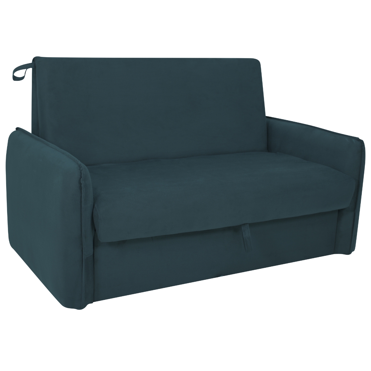 Sofá Cama 2 Lugares com Baú Fabian Suede Petróleo
