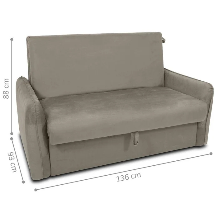 Sofá Cama 2 Lugares com Baú Fabian Veludo Cappuccino