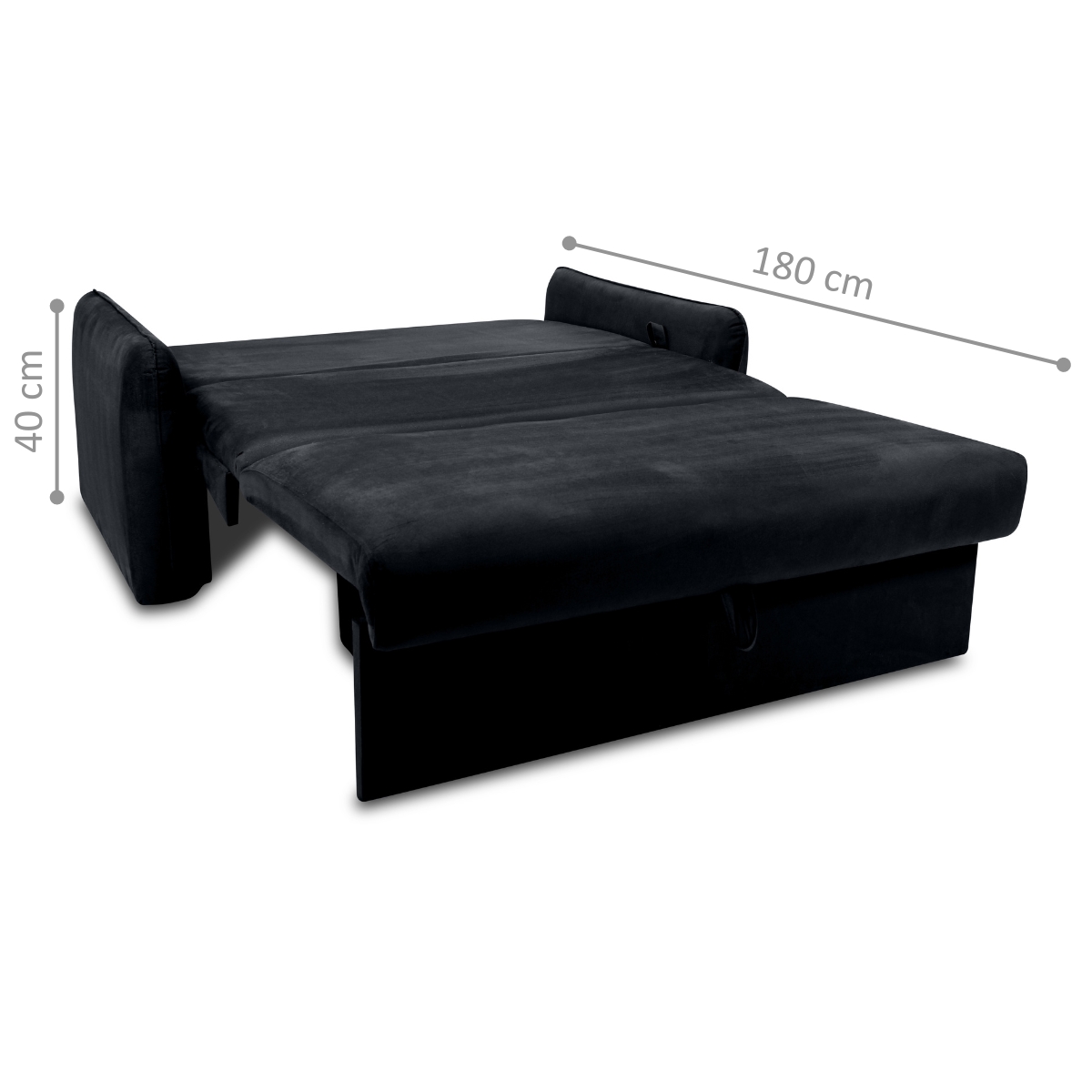Sofá Cama 2 Lugares com Baú Fabian Veludo Inca Preto