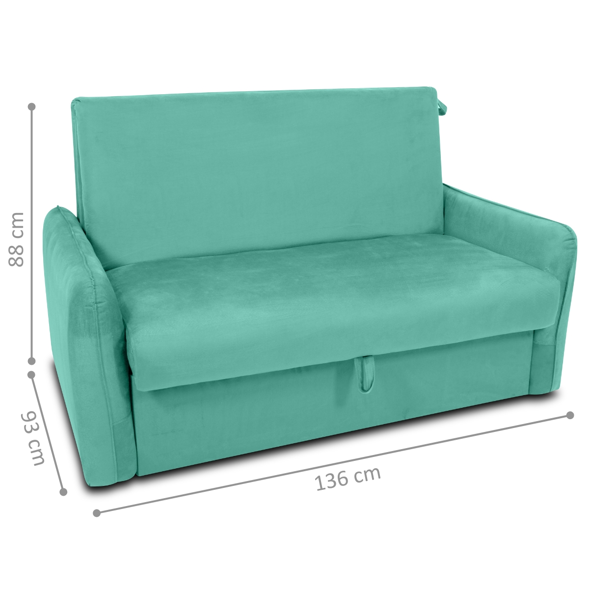 Sofá Cama 2 Lugares com Baú Fabian Veludo Verde Menta