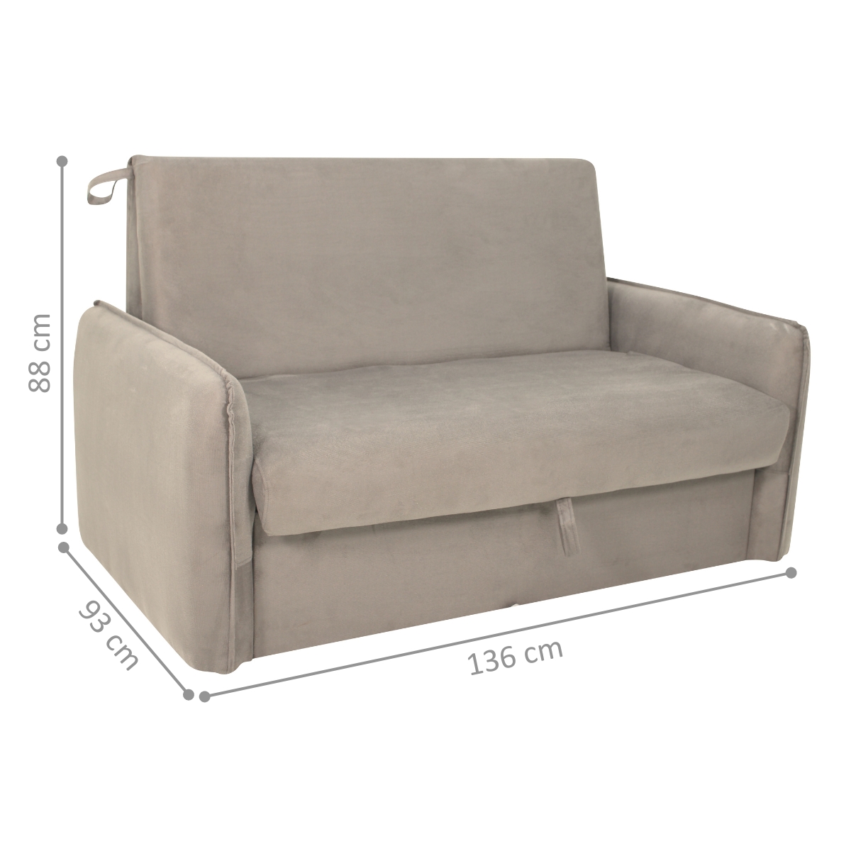 Sofá Cama 2 Lugares com Baú Swords Suede Bege