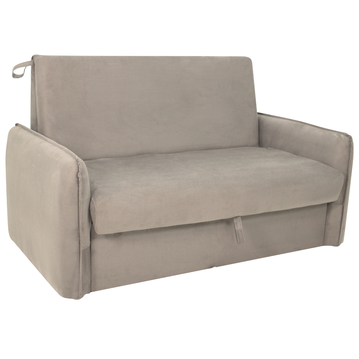 Sofá Cama 2 Lugares com Baú Swords Suede Bege