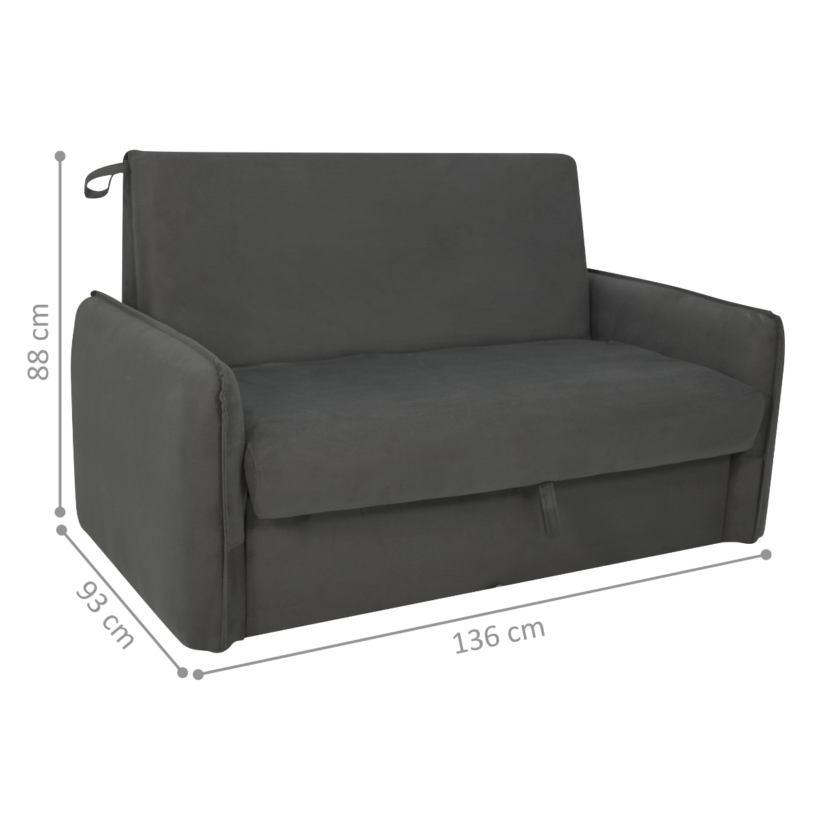 Sofá Cama 2 Lugares com Baú Swords Suede Cinza