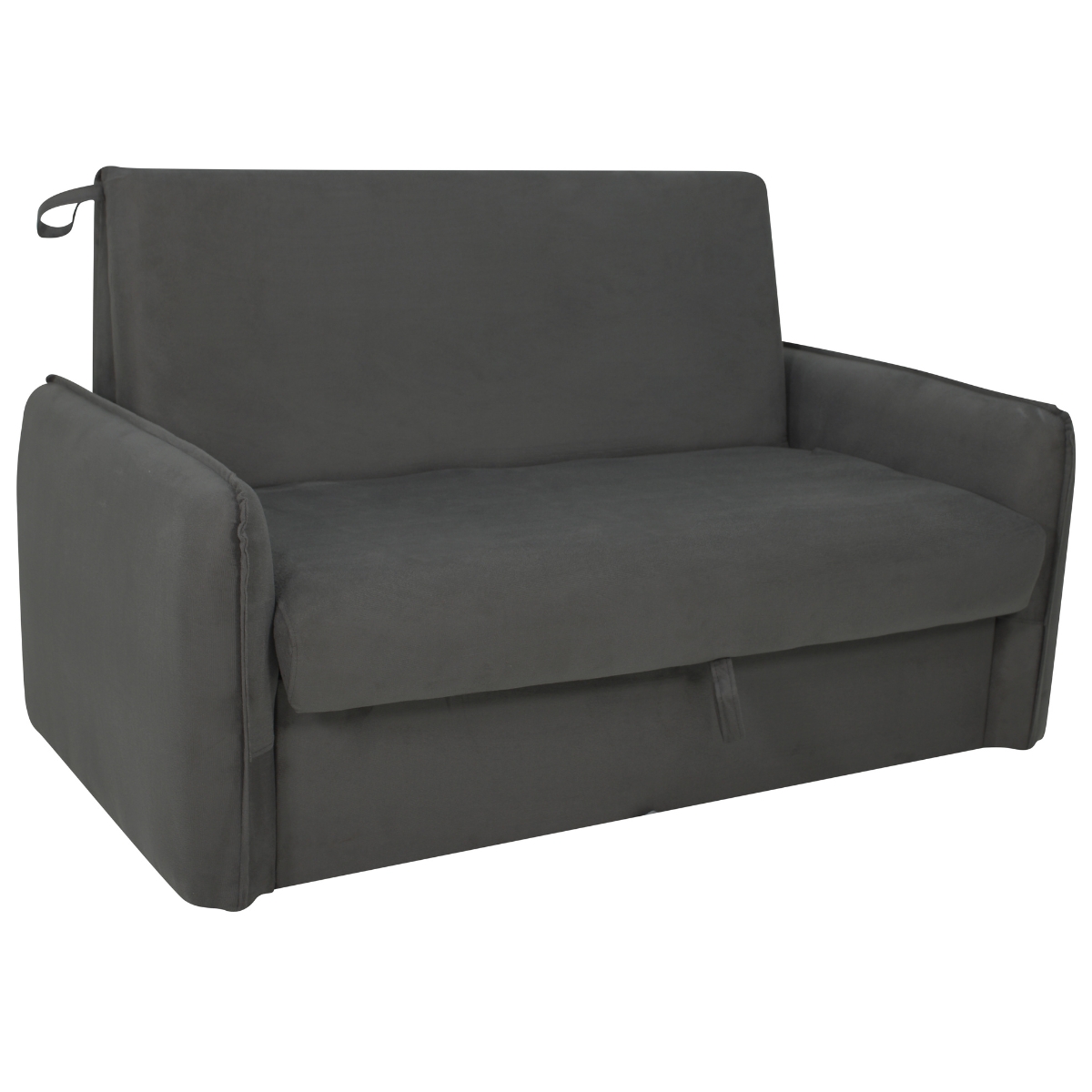 Sofá Cama 2 Lugares com Baú Swords Suede Cinza