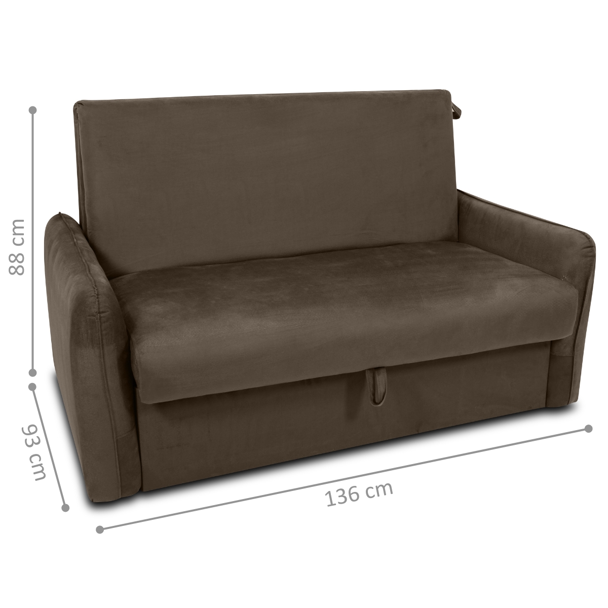 Sofá Cama 2 Lugares com Baú Swords Veludo Marrom