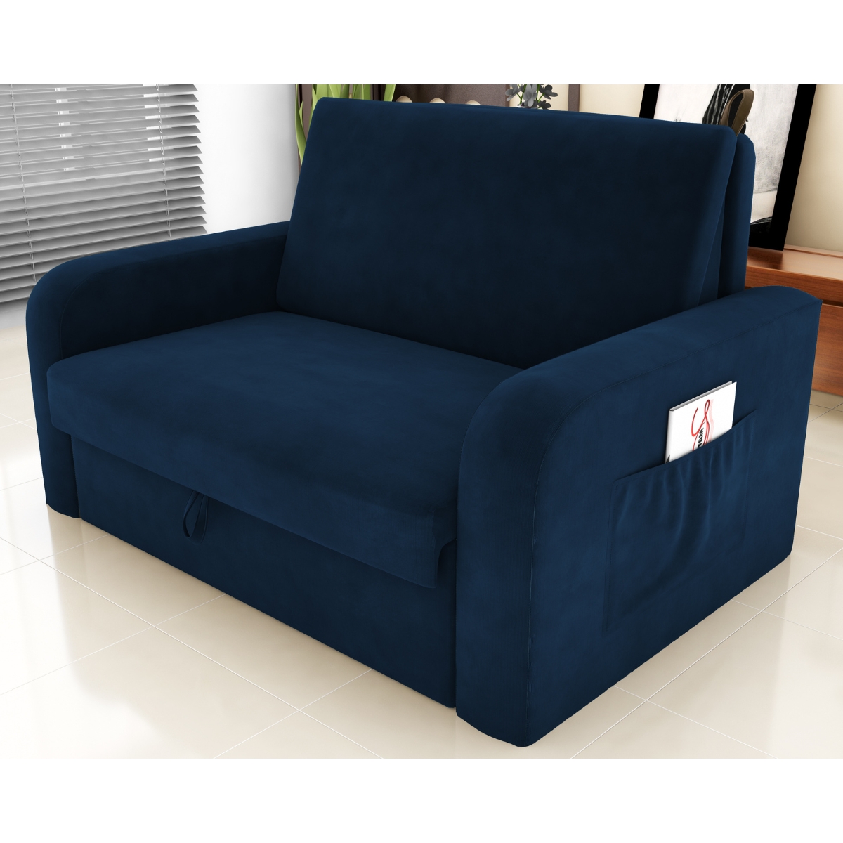 Sofá Cama com Baú 2 Lugares Harry Suede Azul 