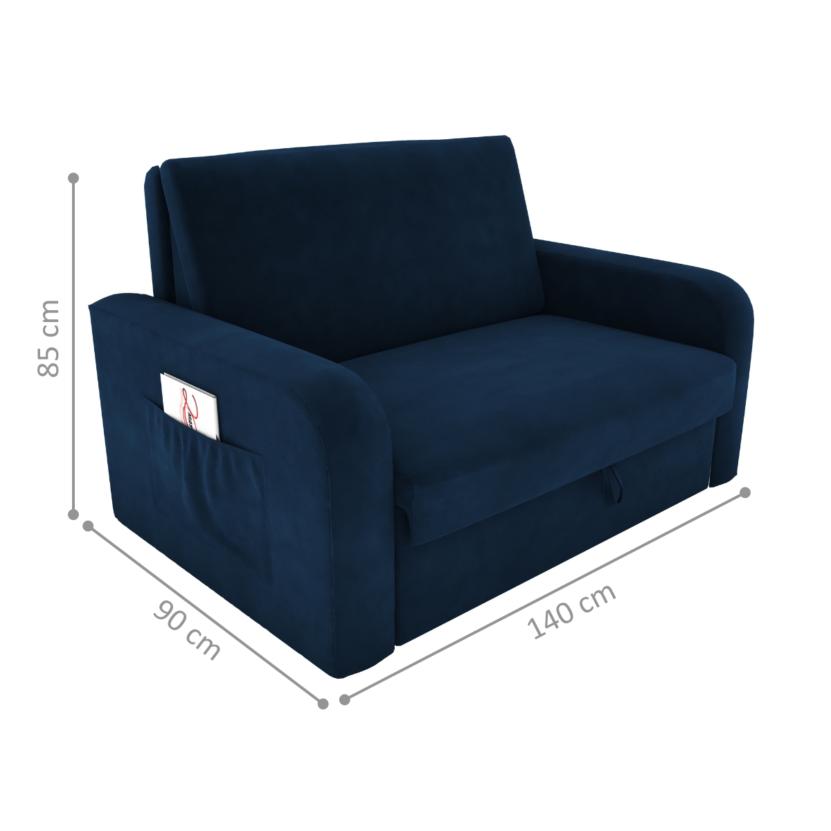 Sofá Cama com Baú 2 Lugares Harry Suede Azul 