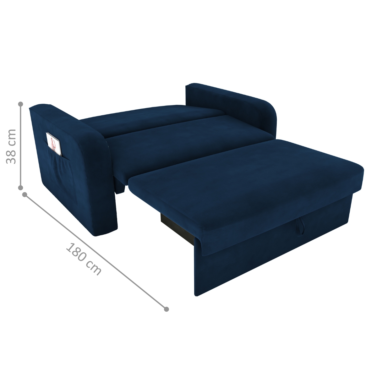 Sofá Cama com Baú 2 Lugares Harry Suede Azul 