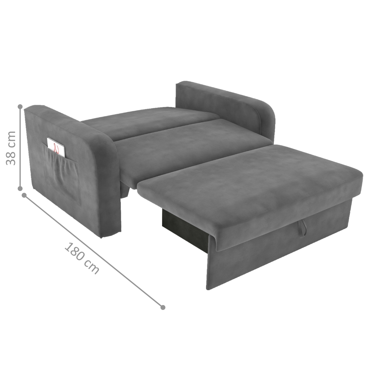 Sofá Cama com Baú 2 Lugares Harry Veludo Cinza