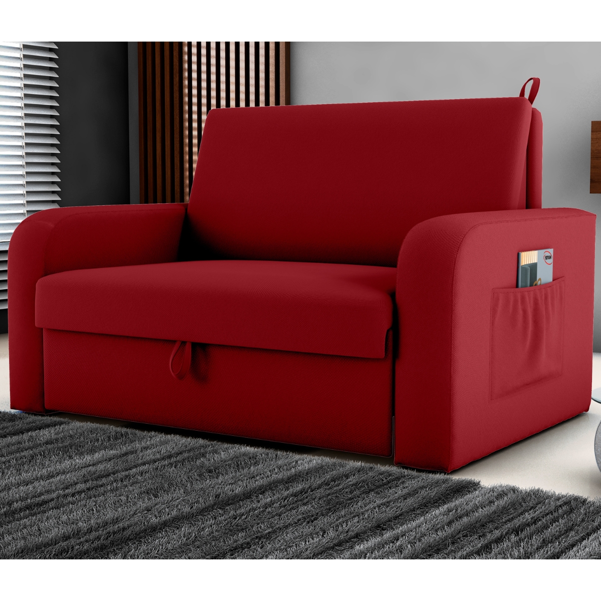 Sofá Cama com Baú 2 Lugares Harry Veludo Maserati Vermelho