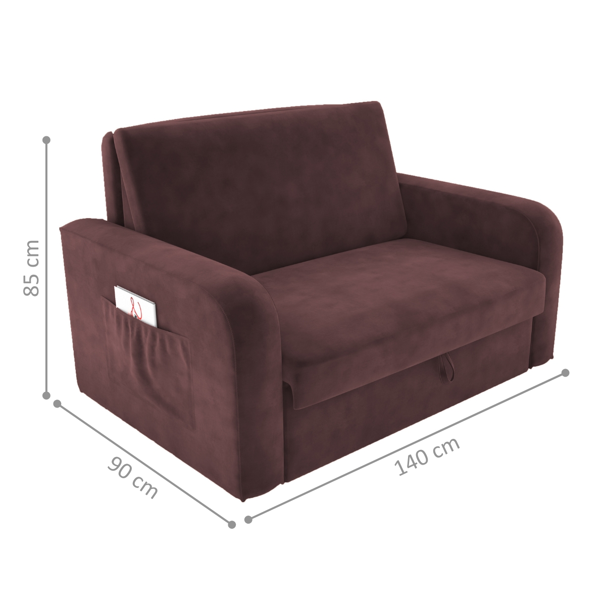 Sofá Cama com Baú 2 Lugares Harry Veludo Rosê