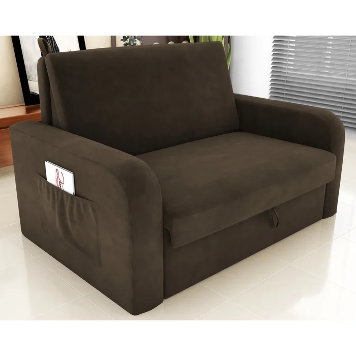 Sofá Cama com Baú 2 Lugares Raheny Suede Cappuccino