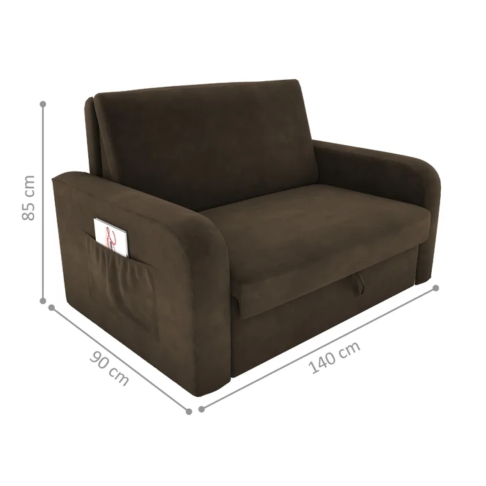 Sofá Cama com Baú 2 Lugares Raheny Suede Cappuccino