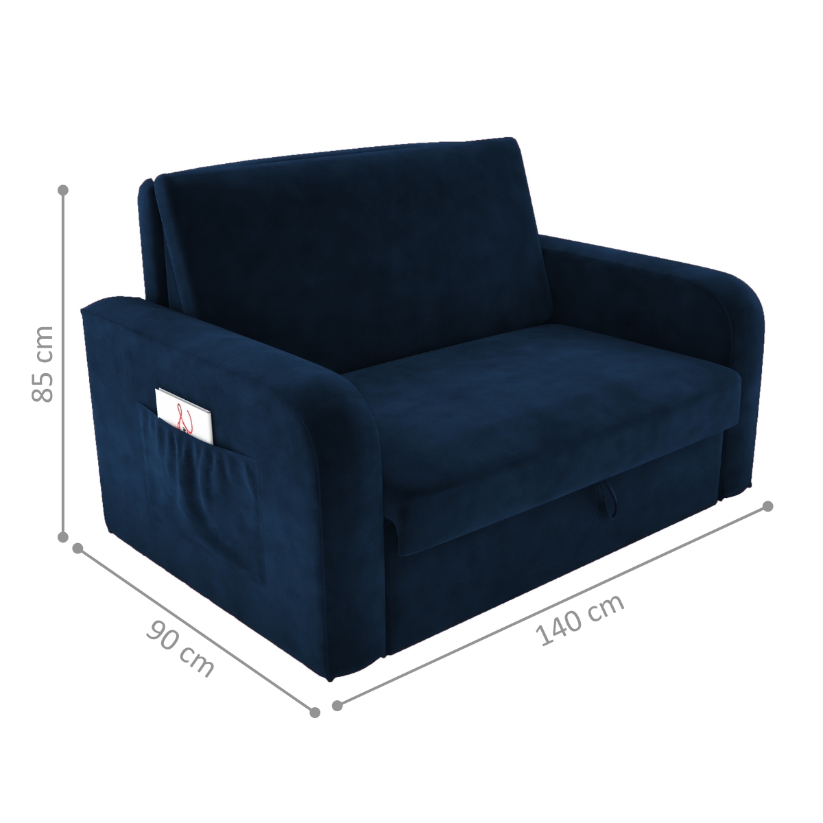 Sofá Cama com Baú 2 Lugares Raheny Veludo Azul