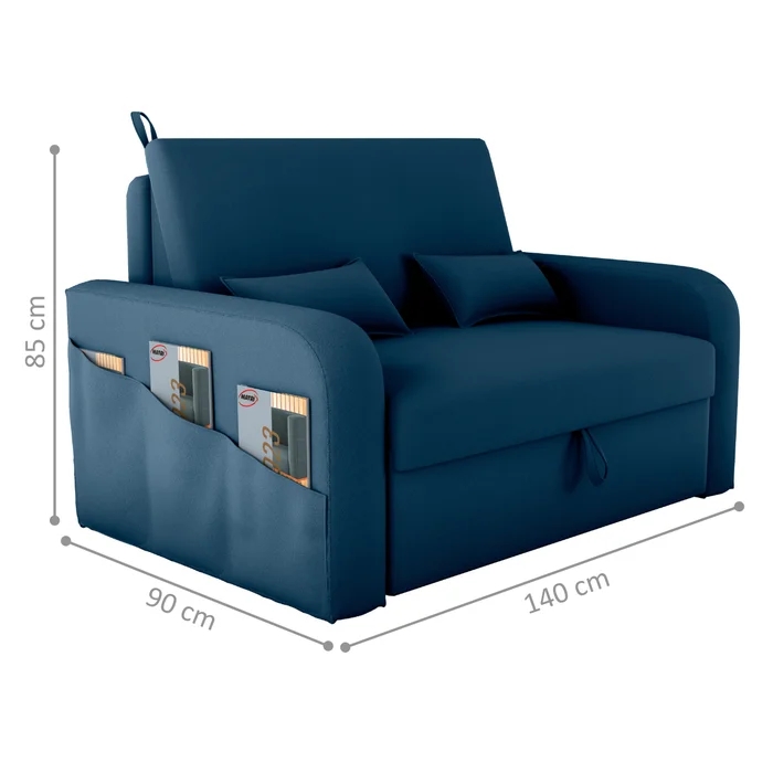 Sofá Cama com Baú Gorteen Veludo Azul
