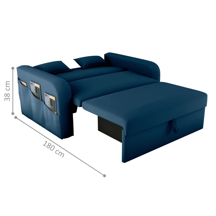 Sofá Cama com Baú Gorteen Veludo Azul