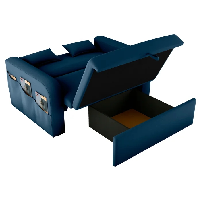 Sofá Cama com Baú Gorteen Veludo Azul