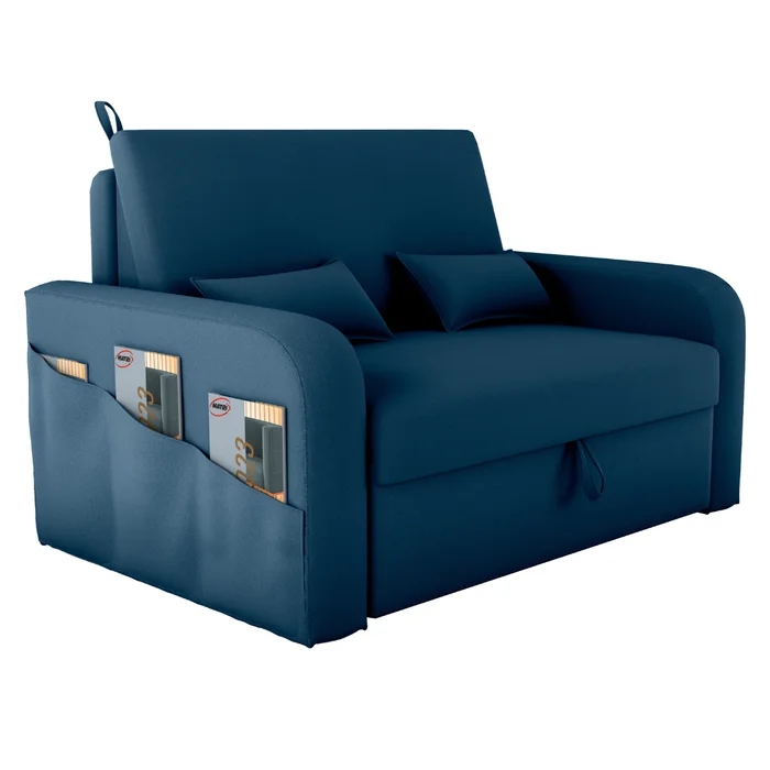 Sofá Cama com Baú Gorteen Veludo Azul
