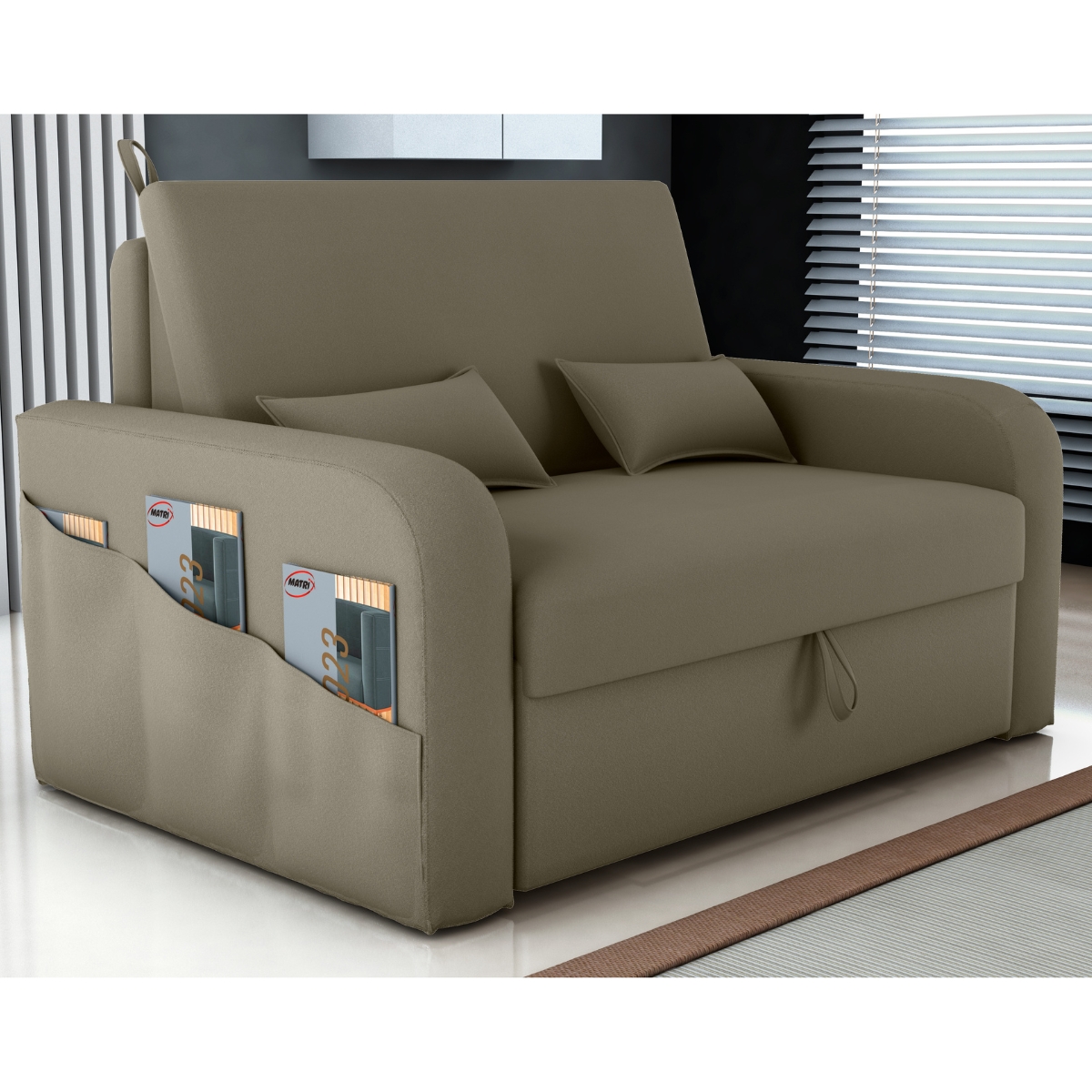 Sofá Cama com Baú Gorteen Veludo Cappuccino