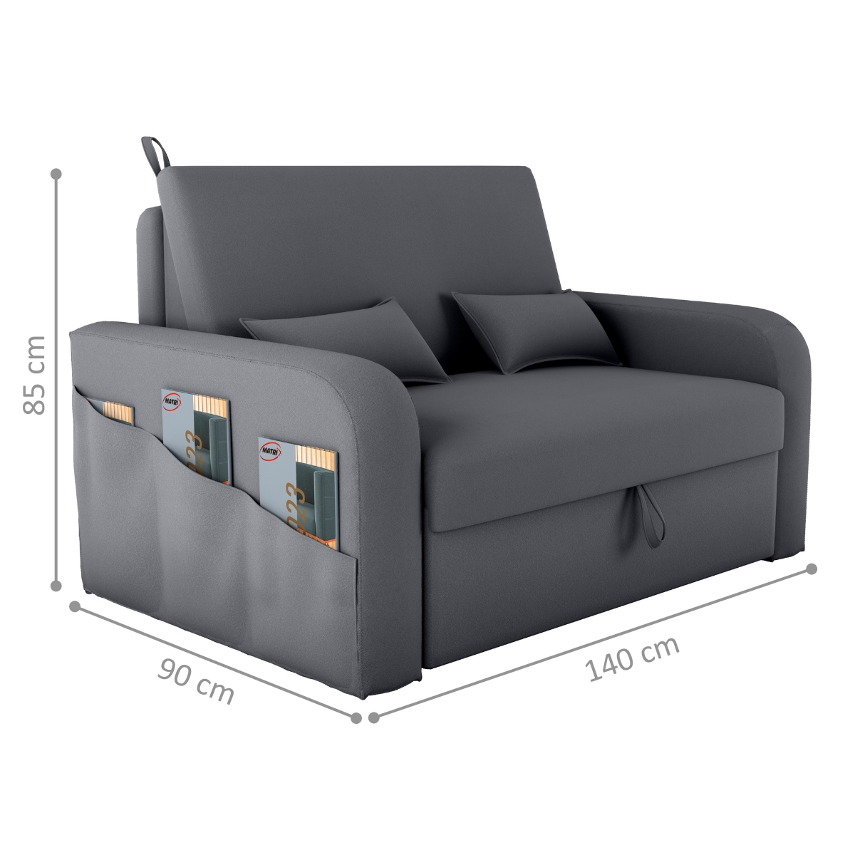 Sofá Cama com Baú Gorteen Veludo Cinza