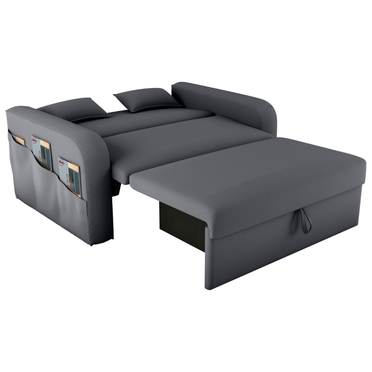 Sofá Cama com Baú Gorteen Veludo Cinza
