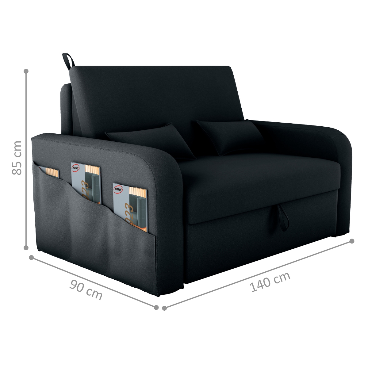 Sofá Cama com Baú Gorteen Veludo Inca Preto