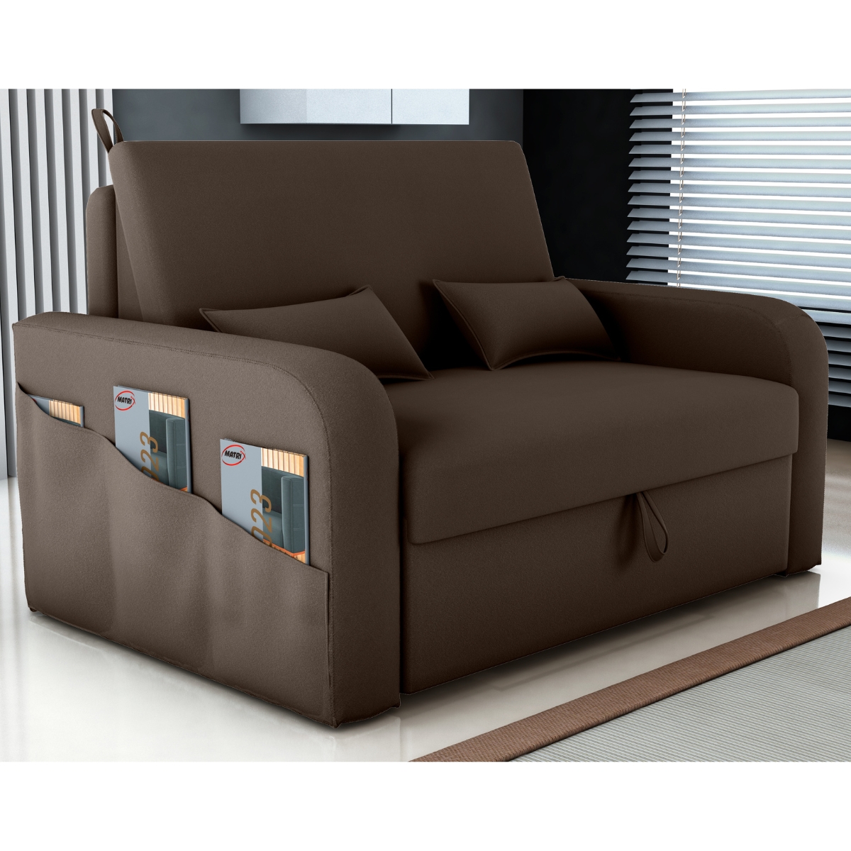 Sofá Cama com Baú Gorteen Veludo Marrom