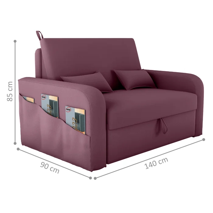 Sofá Cama com Baú Gorteen Veludo Rosê