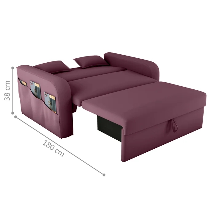 Sofá Cama com Baú Gorteen Veludo Rosê
