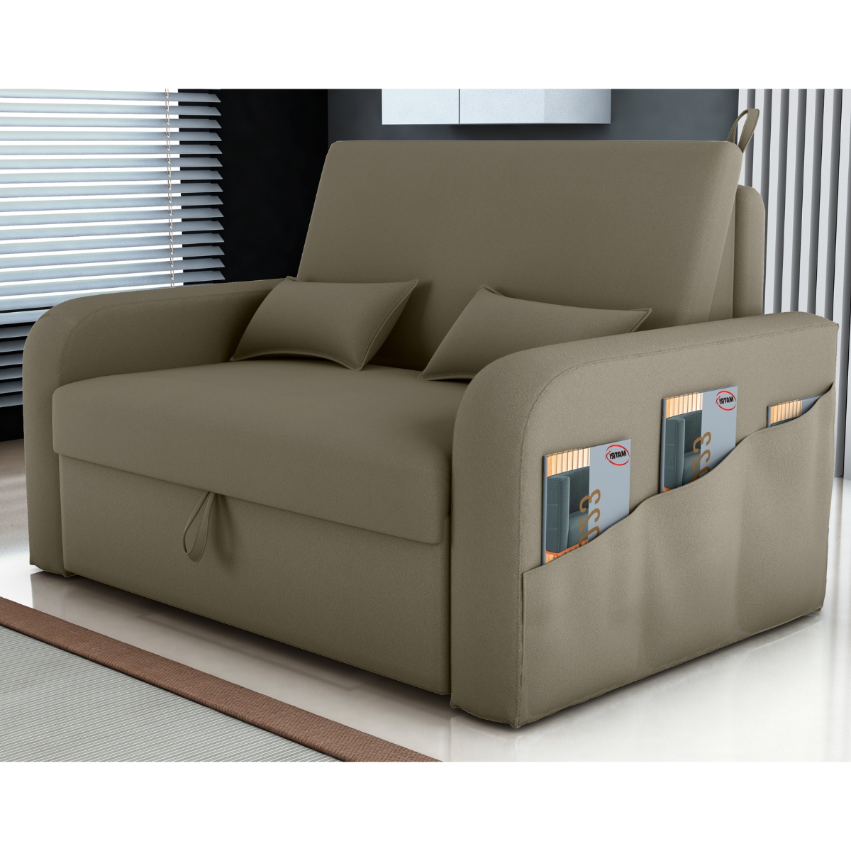 Sofá Cama com Baú Luka Veludo Cappuccino