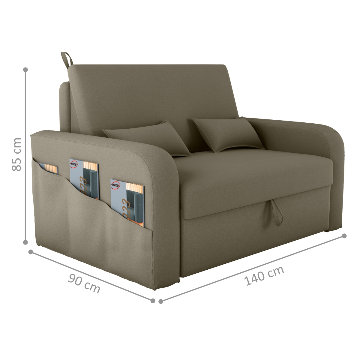 Sofá Cama com Baú Luka Veludo Cappuccino